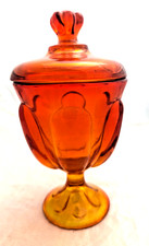 VTG Viking Glass Persimmon Orange 6 Petal Candy Dish w/ Lid