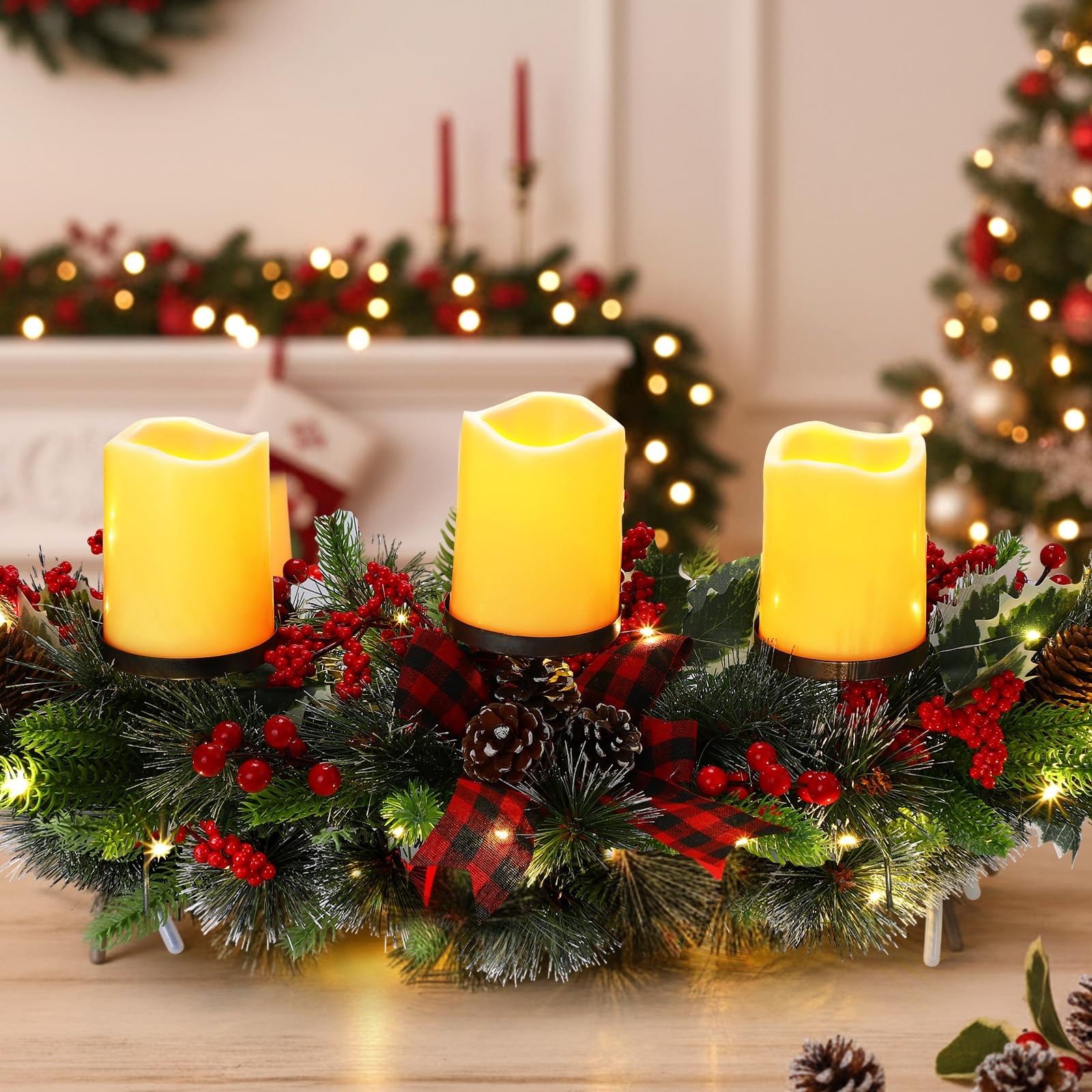 Centerpiece With 3 Candle Led Battery Operated Ar...