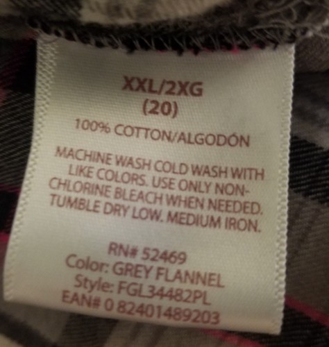 Faded Glory Top XXL 20 grau lila Flanell Kragen Full Bttn lang RollTab Slvs  - Bild 8 von 9