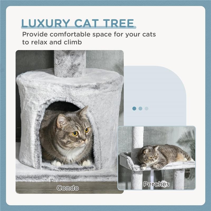 Albero tiragraffi per gatti a soffitto con piattaforme e casetta, grigio foto 4