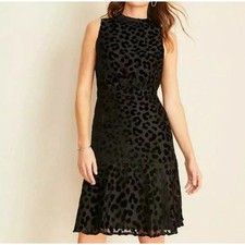 NWT Ann Taylor Black Velvet Cheetah Leopard Sleeveless Flounce Mini Dress Size 8