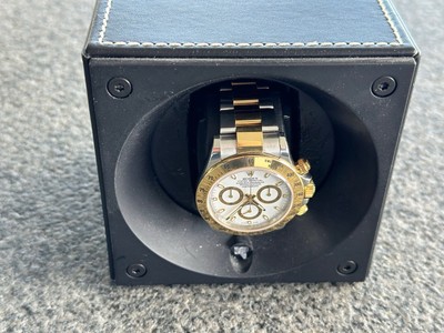 Swiss Kubik Geneve Uhrenbeweger Leder Startbox - Schwarz / Weiße Nähte