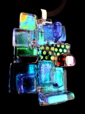 Dichroic Scuptured Fused Glass Pendant / Focal Piece / Handcrafed - TL Gallego 