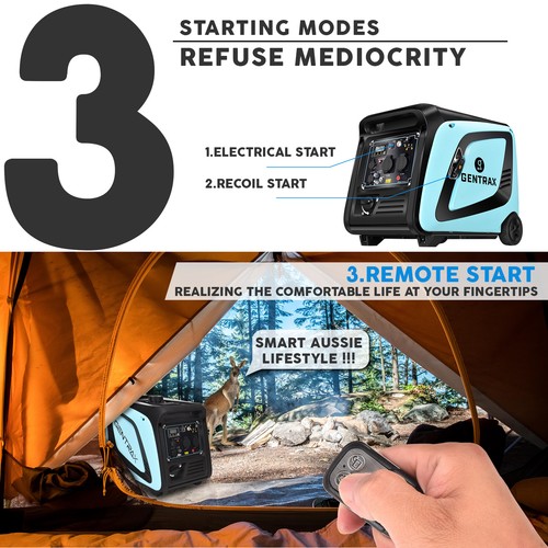 4.2KW GenTrax Inverter Generator Remote Start Portable Petrol Camping RV Backup - Picture 3 of 24
