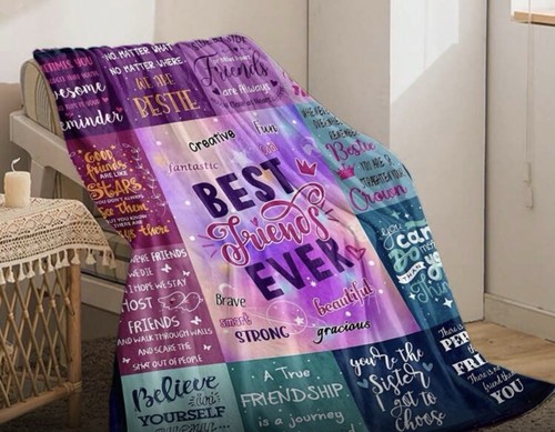 Best Friend BFF Friend Verse Coperta da Lancio in Pile con Messaggio 100 X 150 cm - Foto 3 di 7