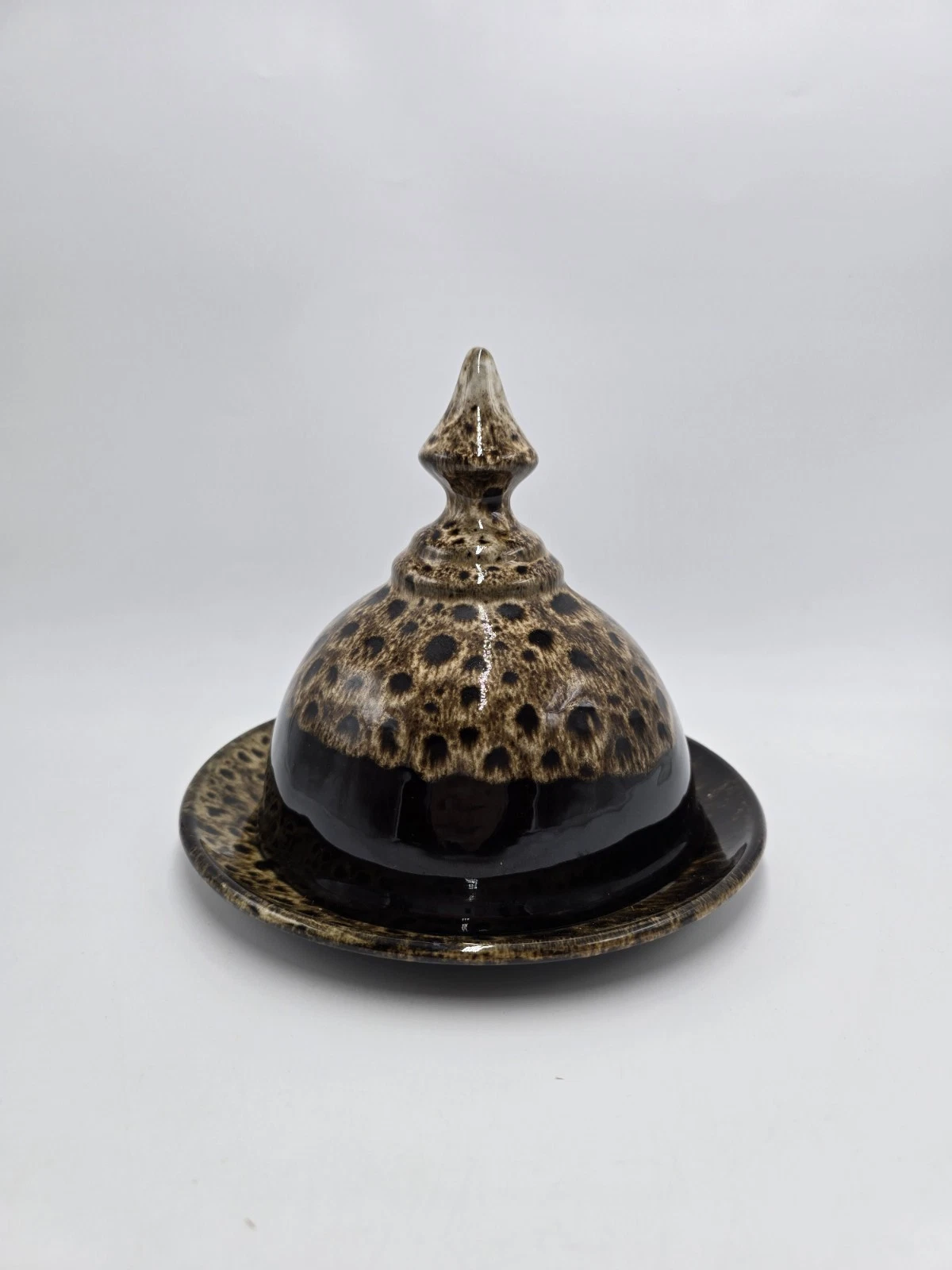Studio Pottery Cheese Dome Cloche Mottled Brown Kernewek Style Exc Cond Vintage