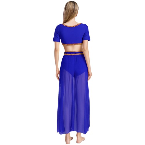 Women's Belly Dance Costume Short Sleeve Crop Top Chiffon Skirt Built-in Briefs - Picture 45 of 113