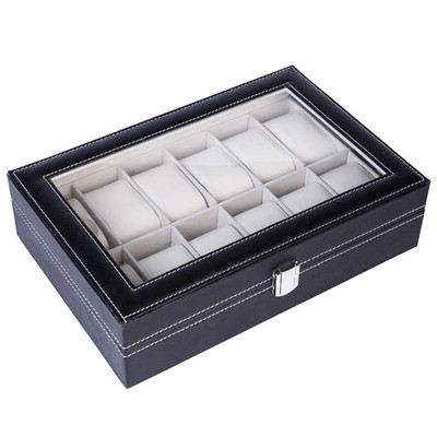 NEW 12 Compartments Top-level Opening Style Leather Watch Collection Box Case