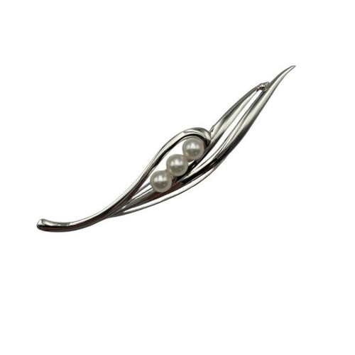 Brosche Silber 6,0 mm Perle 3 Strang Blatt D4 gebraucht