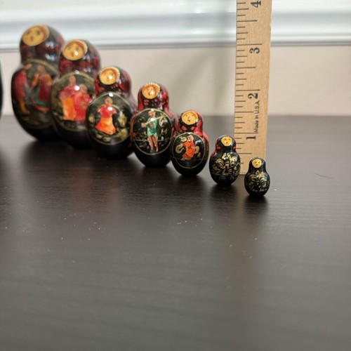 Nestpuppe 10-teiliges Set Märchen 9 Zoll groß signiert russisch 1995 rot & schwarz Vintage - Bild 5 von 14
