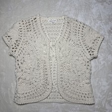 Cárdigan Crochet Frente Abierto Boho Cottagecore Talla 10 Beige Macramé Pescador