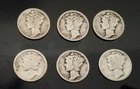 Lot of 6 Mercury Dimes 1920-P 1923-P 1924-P-1924-S 1929-P 192?-S 90 % Silver