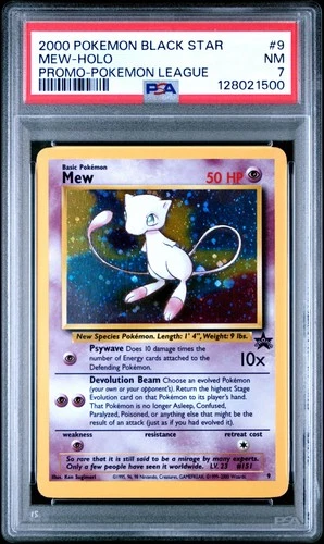 2000 POKEMON PROMO BLACK STAR POKEMON LEAGUE #9 MEW-HOLO PSA 7
