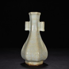 Vaso piercing orecchio esagonale 8,4" porcellana arcaica cinese Song Guan forno Celadon