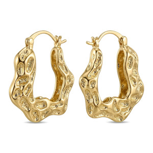 Authentic 14K Gold Plated Chunky Hoops, 30mm Textured Lightweight Statement Earrings