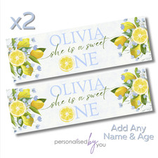 2 x Personalised HAPPY BIRTHDAY Banners Is a SWEET ONE LARGE Party Posters Blue