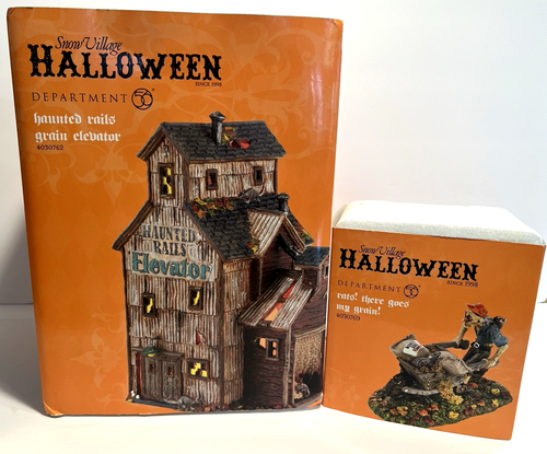 DEPT 56 Snow Village Halloween Haunted Rails Grain Elevator #4030762 + Figur