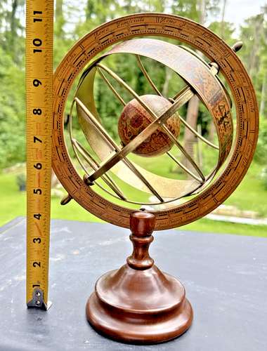 Vintage alte Welt Armillar Kugel Globus - Sternzeichen - Holz & Metall - italienisch - Bild 6 von 7