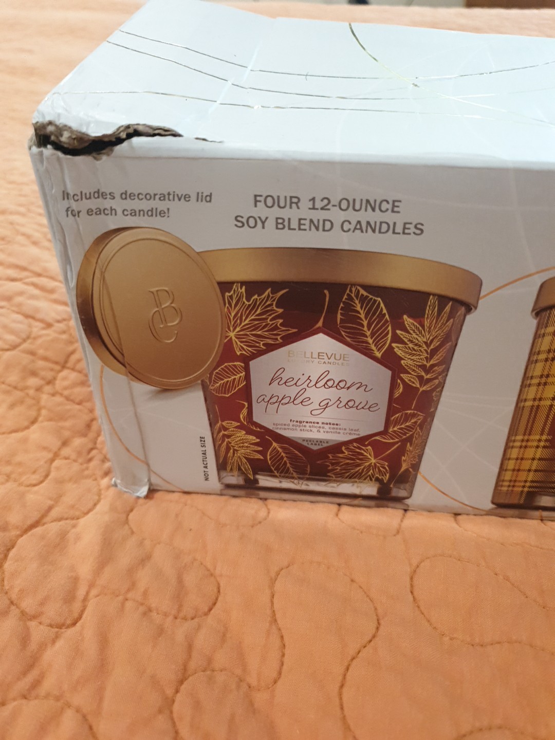 Bellevue Luxury Glass Candle Set 4Pk Soy Blend Lead Free Wicks Removable Labels