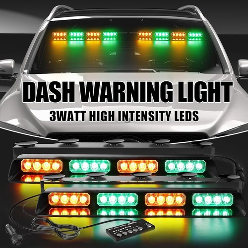 Green Amber Emergency Dash Lights 2x14 Inch LED Strobe Warning Hazard for Veh... - Foto 4 di 9