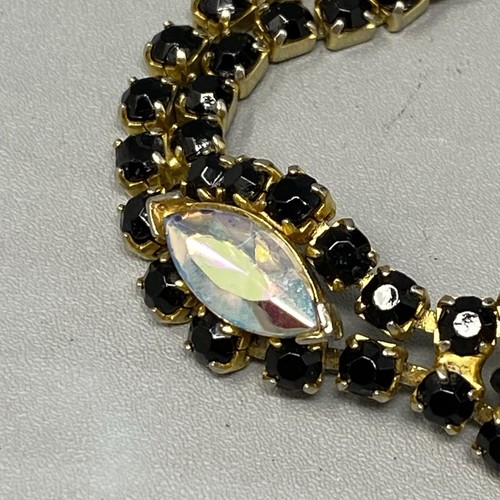 Vintage Rhinestone Bracelet Juliana? Black Glass Prong Set Aurora Borealis 7" - Picture 9 of 13