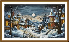 DIY Tinted canvas cross stitch kit "What a starry night " Winter Craft Gift