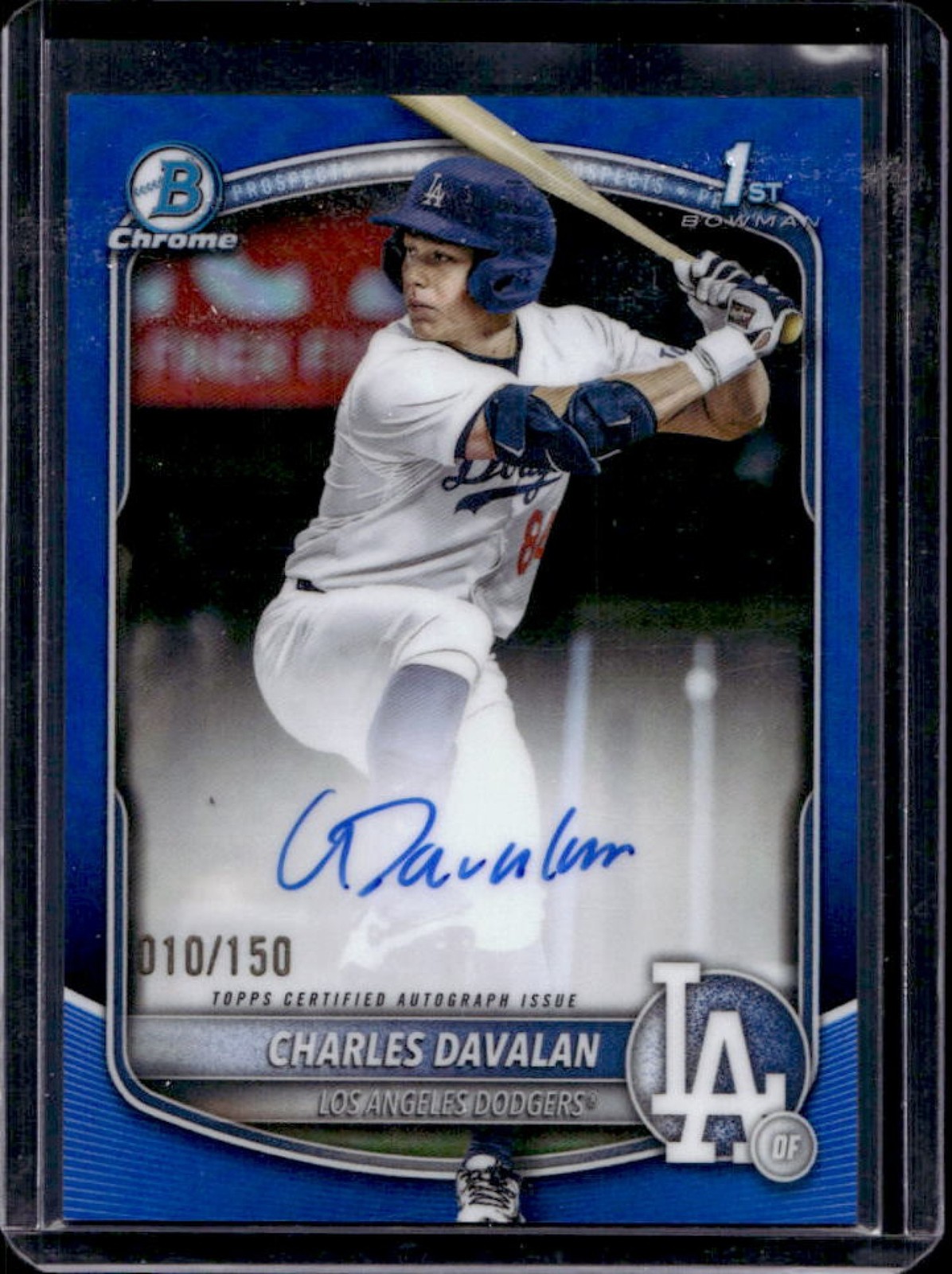 2025 Bowman Draft Charles Davalan Chrome Auto Blue Refractor 1st #/150 Dodgers