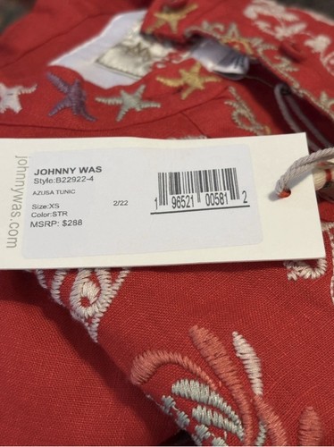 Johnny Was Women’s Tunic Size XS Embroidered Linen Red LIMITED ED No 3 Of 1596 - Picture 13 of 15