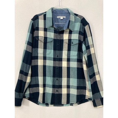 Outerknown Organic Cotton Blanket Shirt Men's XL Plaid Flannel Button Up Blue