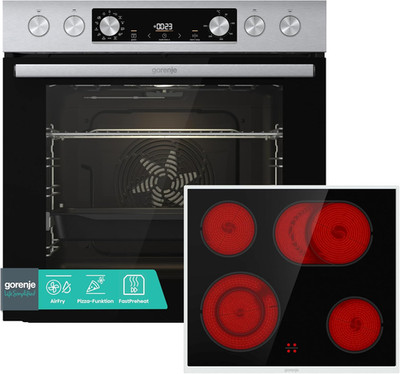 Gorenje Einbauherd-Set Heißluft Inox Set 4 Mit Glaskeramik-Kochfeld / 77L / Extr