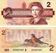 1986 Canada Bank P94a  2$ Dollars Crow & Bouey Banknote UNC