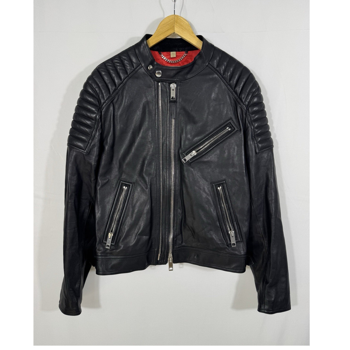 Burberry Black Quilted Biker Jacket for Men Size 54 Full Zip