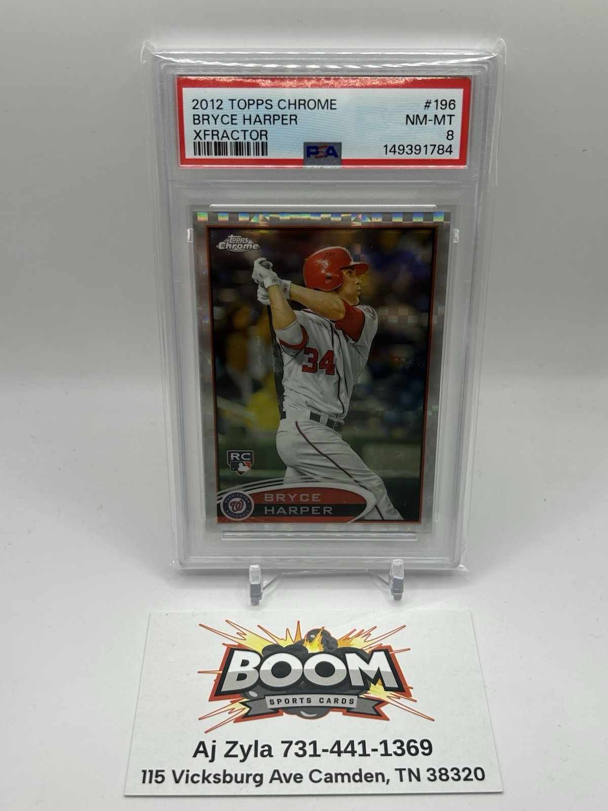 2012 Topps Chrome Bryce Harper Rookie XFRACTOR Parallel RC #196 PSA 8 Phillies