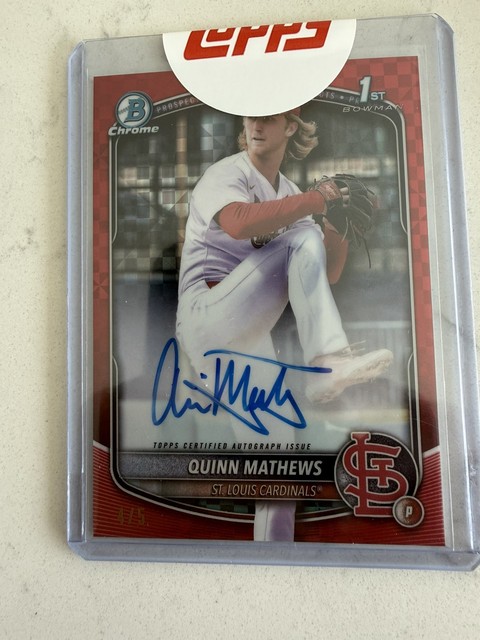 2025 Bowman Chrome Auto Quinn Mathews Cardinals Red X-Fractor # /5 Topps Sealed