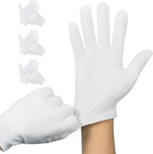 3 Pairs White Cotton Gloves, Premium Cotton Gloves for Dry Hands Sleeping, White