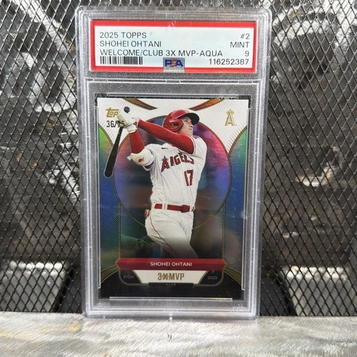 2025 Topps Welcome to the Club: #3x MVP Aqua Foil /75 Shohei Ohtani #2 PSA 9