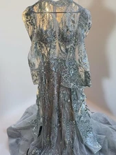 Stunning Silver And Blue Evening Gown ❤️by Layali Couture 