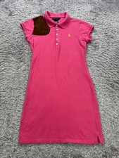Ralph Lauren Dress Girl XL/16 Pink Suede Patch Preppy Rugby Polo Shirt Dress Y2K