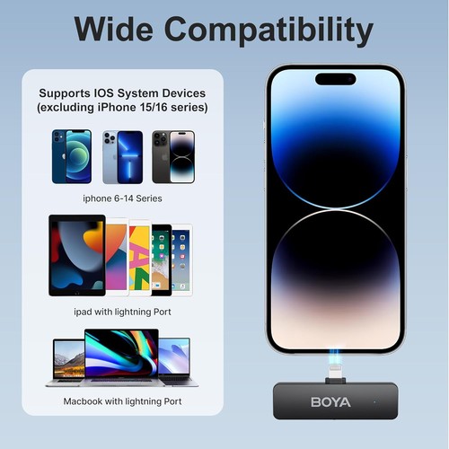 BOYA BY-V4D Wireless Lavalier Microphone for iPhone iPad with Charging case - Picture 6 of 15