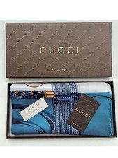 Unisex Gucci Silk Scarf with Gift Box Equestrian Horsebit Blue White Wrap