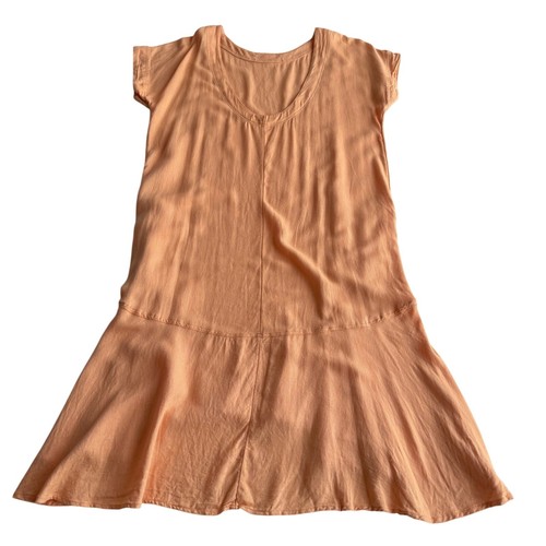 Free People Crisp & Cool Linen Blend Oversized Scoop Back Comfy Peach Dress M - Picture 4 of 11