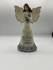 Statuina angelo nonna resina grigio crema marrone floreale dipinta a mano in scatola