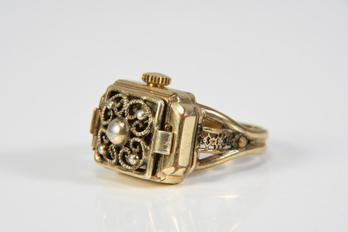 Q40E16- Fingeruhr Handaufzug Gold 333 8kt Schiene Gehäuse vergoldet - Picture 2 of 12