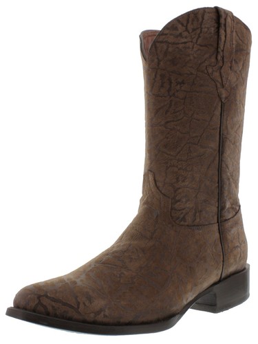Mens Western Leather Boots Brown Full Elephant Print Hombre Vaquero Size 10.5 - Picture 1 of 5