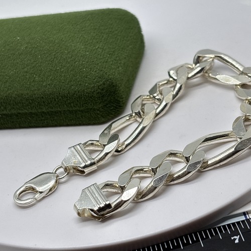 (1799)Sterling Silver 925 Heavy Figaro Bracelet - Picture 5 of 7