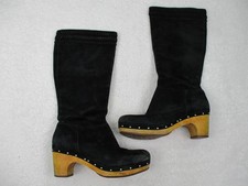 UGG Boots Womens Size 10 Black Leather Shearling Mid Calf Clog Studded 1956