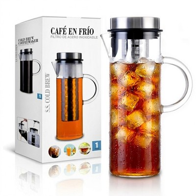 Cold brew coffee maker kettle tea brewer glass infuser stainless filter large