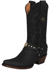Womens Western Boots Black Mid Calf Leather Snip Toe Casual Removable Strap