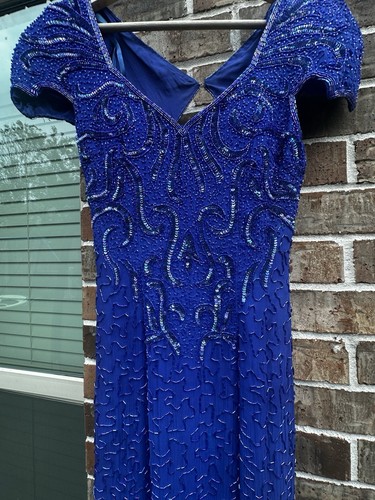 Vintage y2k Sean Collection Prom Dress Blue Silk Sequin Beaded Fairy Goth XS - Picture 8 of 18