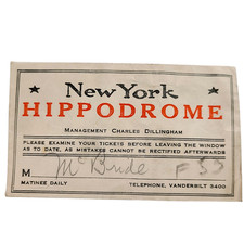Vintage 1900 New York Hippodrome Theater Ticket Envelope NY NYC Broadway